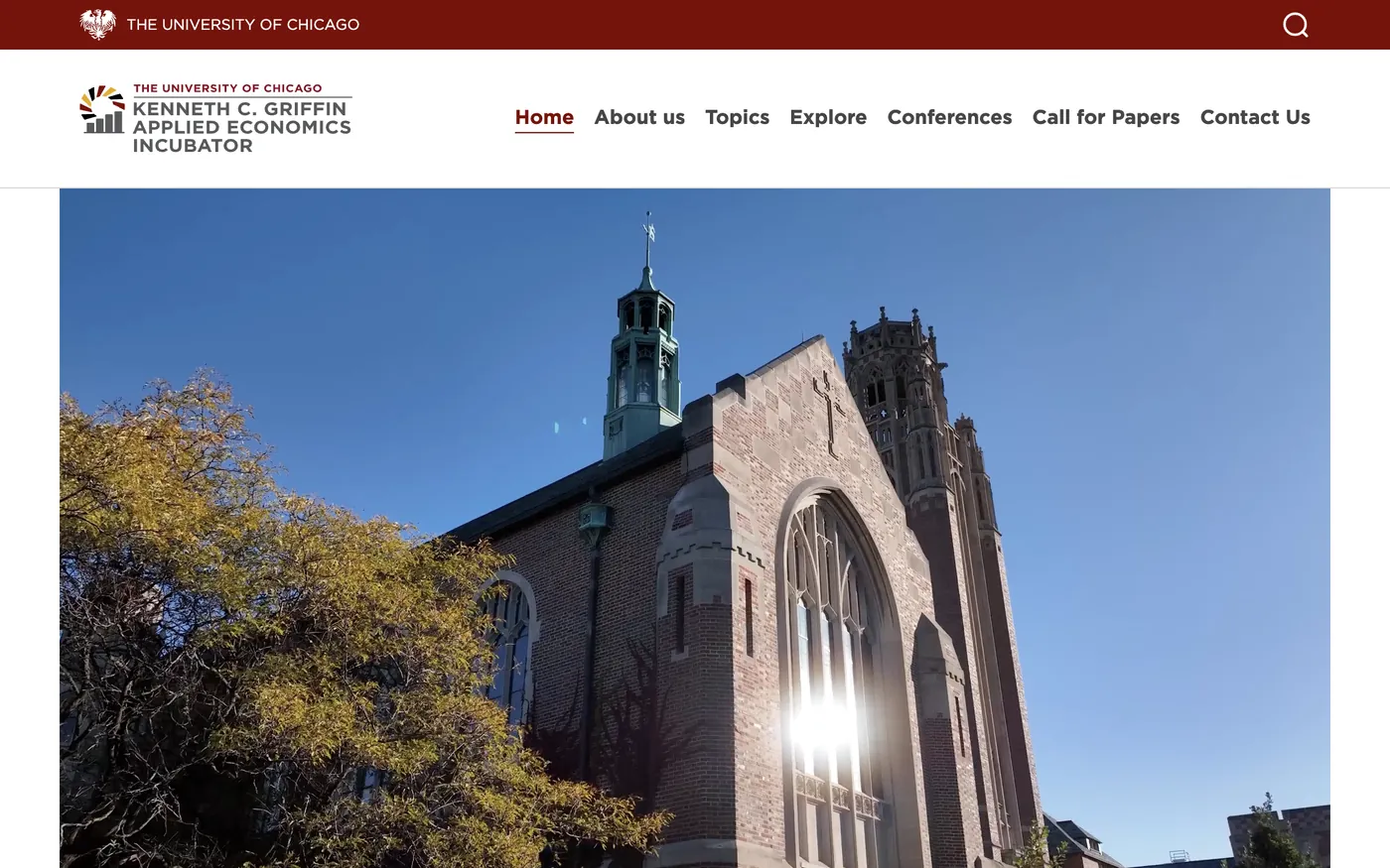 Kenneth C. Griffin Applied Economics Incubator homepage with a University of Chicago campus photo