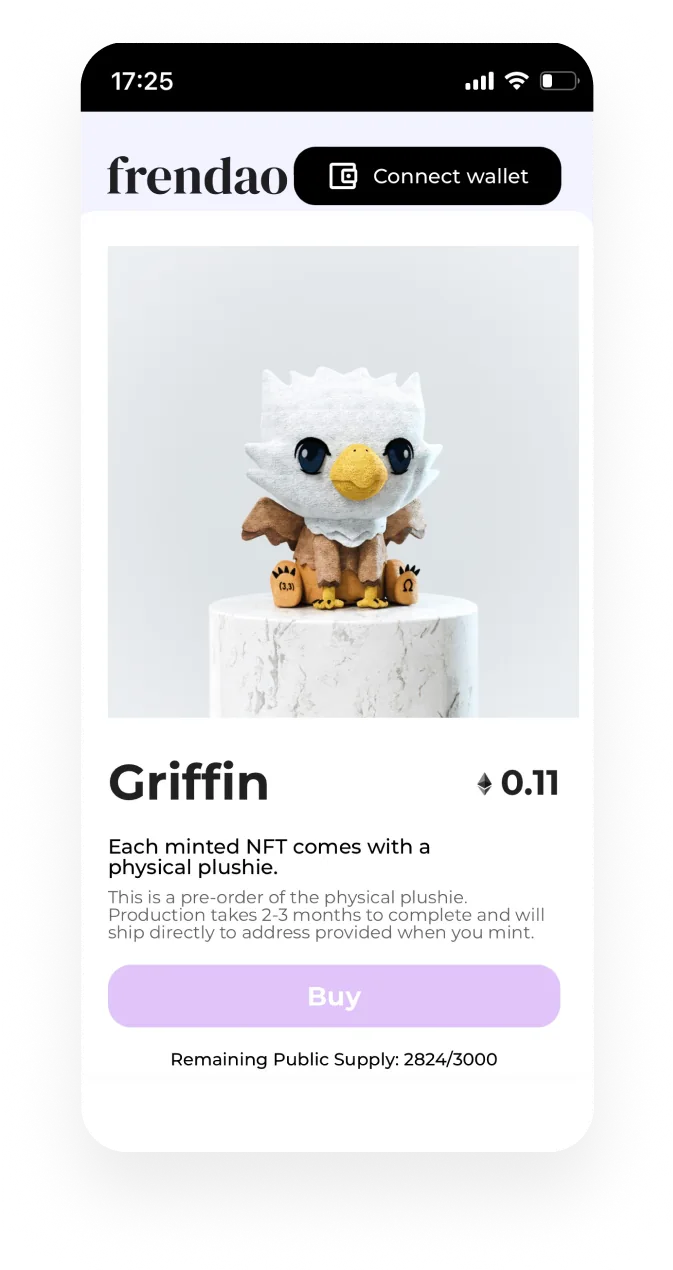 FrenDAO mint page on mobile with the Griffin NFT