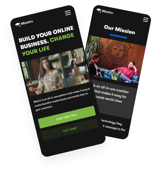 Miestro marketing pages on mobile