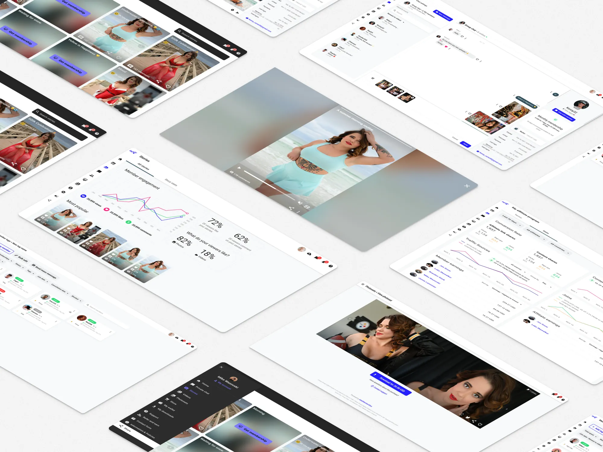 mymember.site creator dashboards and media library screens
